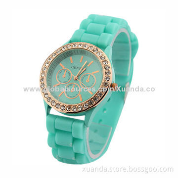 Crystal ladies Watches ,rose gold bezel with stone plastic case 30m waterproof